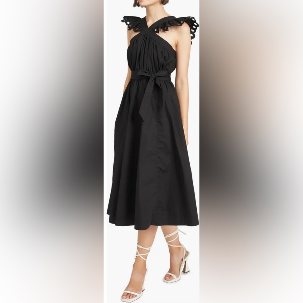 Anthropologie Crista Ruffle Eyelet Belted Cotton Midi Dress NWT 1X Plus (16-18)